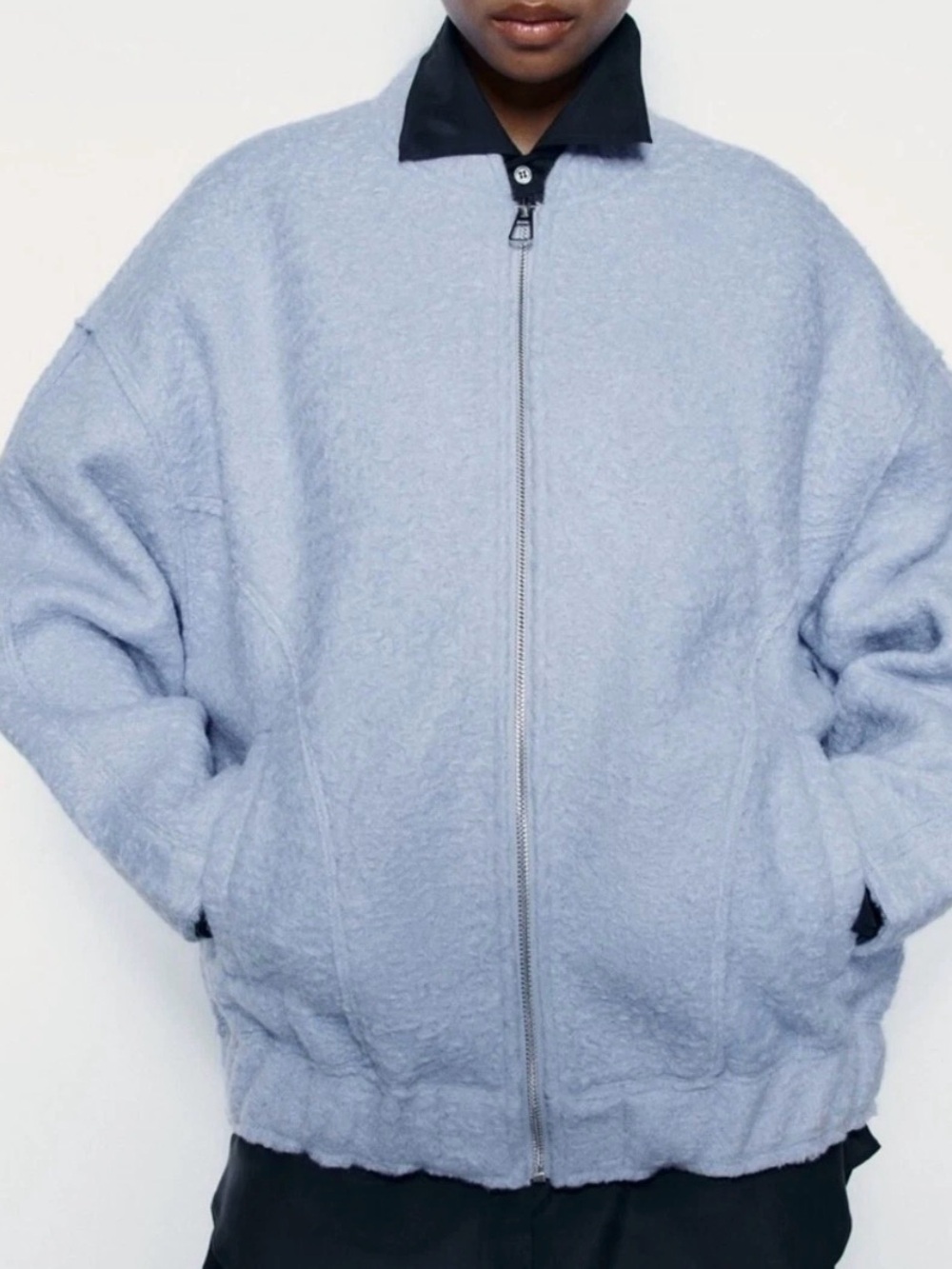 Zara Light Blue Sherpa Bomber Jacket for Women’s